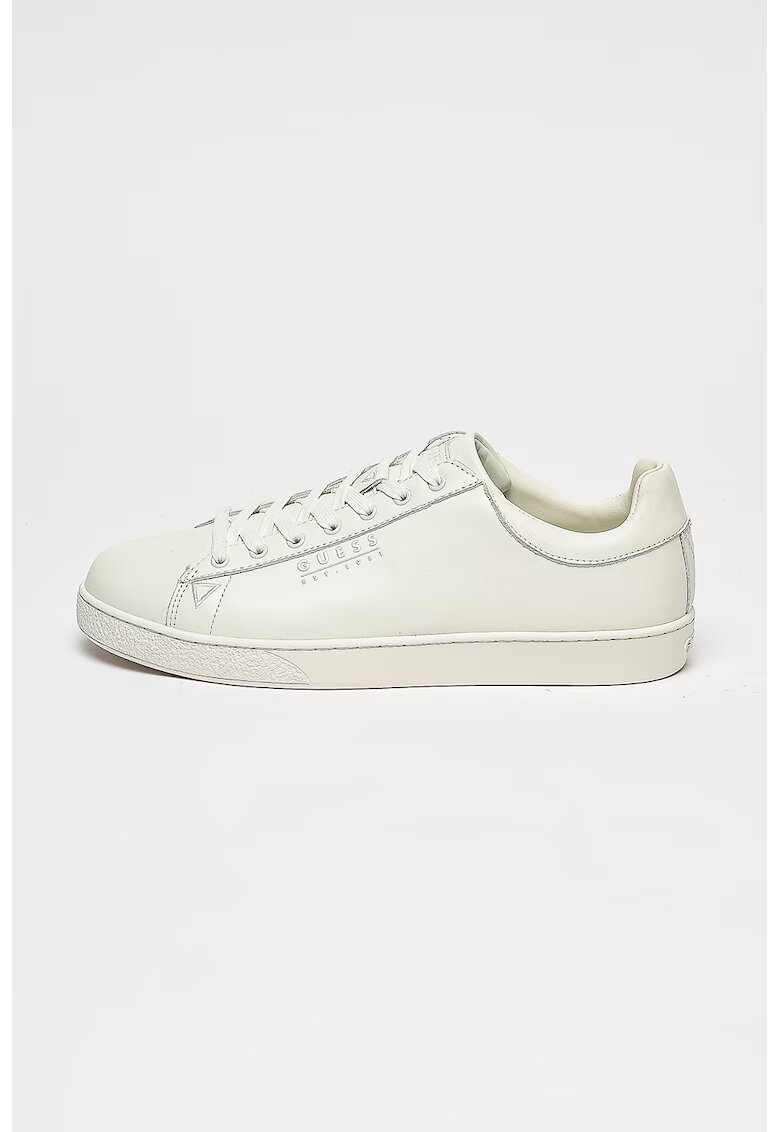 GUESS Pantofi sport de piele cu detalii logo - Alb murdar