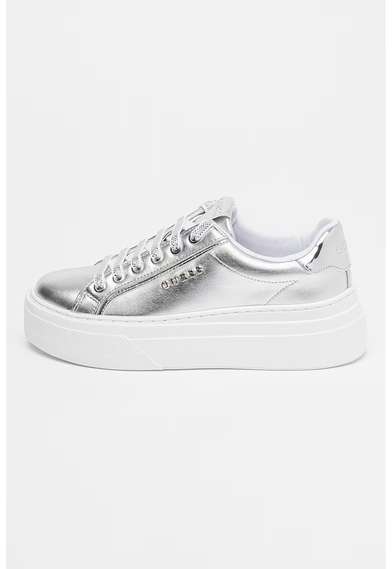 GUESS Pantofi sport de piele ecologica - Alb optic/Argintiu
