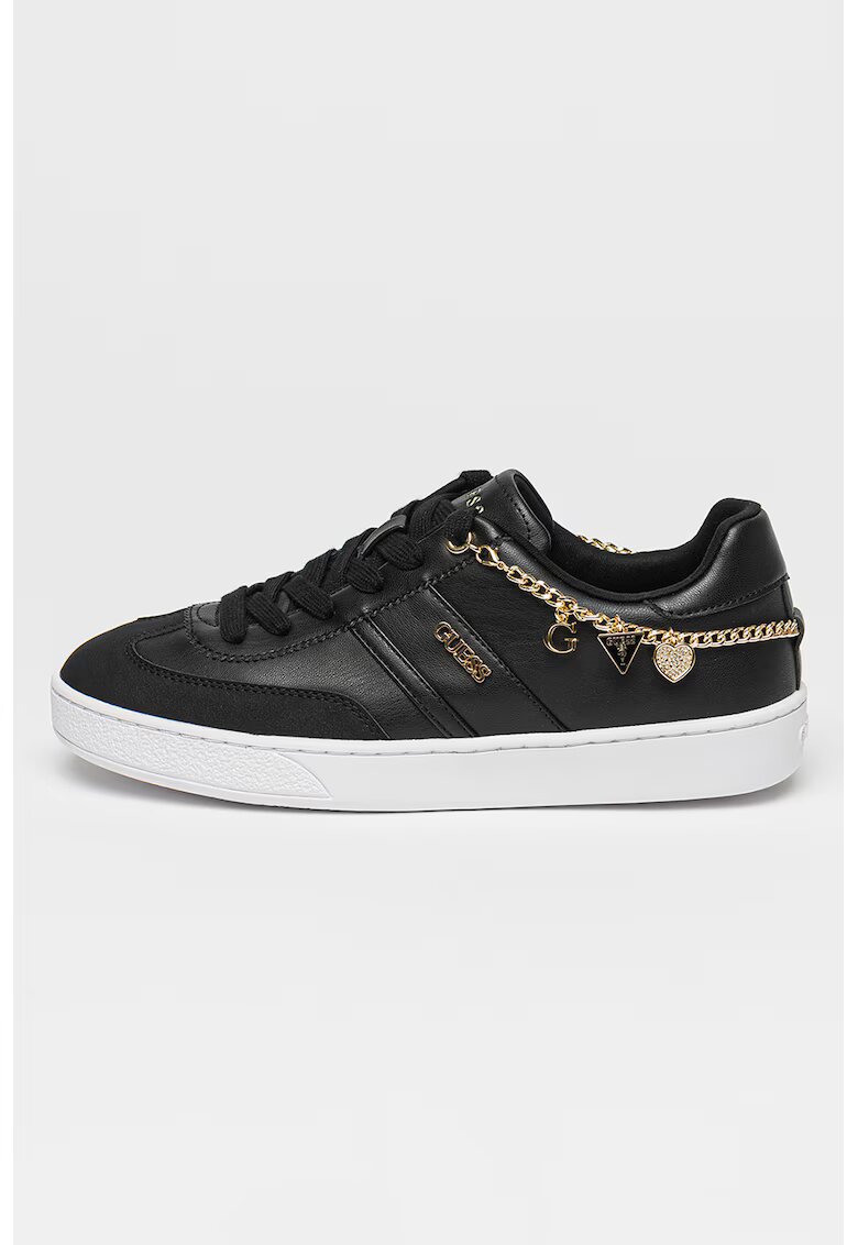 GUESS Pantofi sport de piele ecologica cu accesoriu lant - Auriu/Negru
