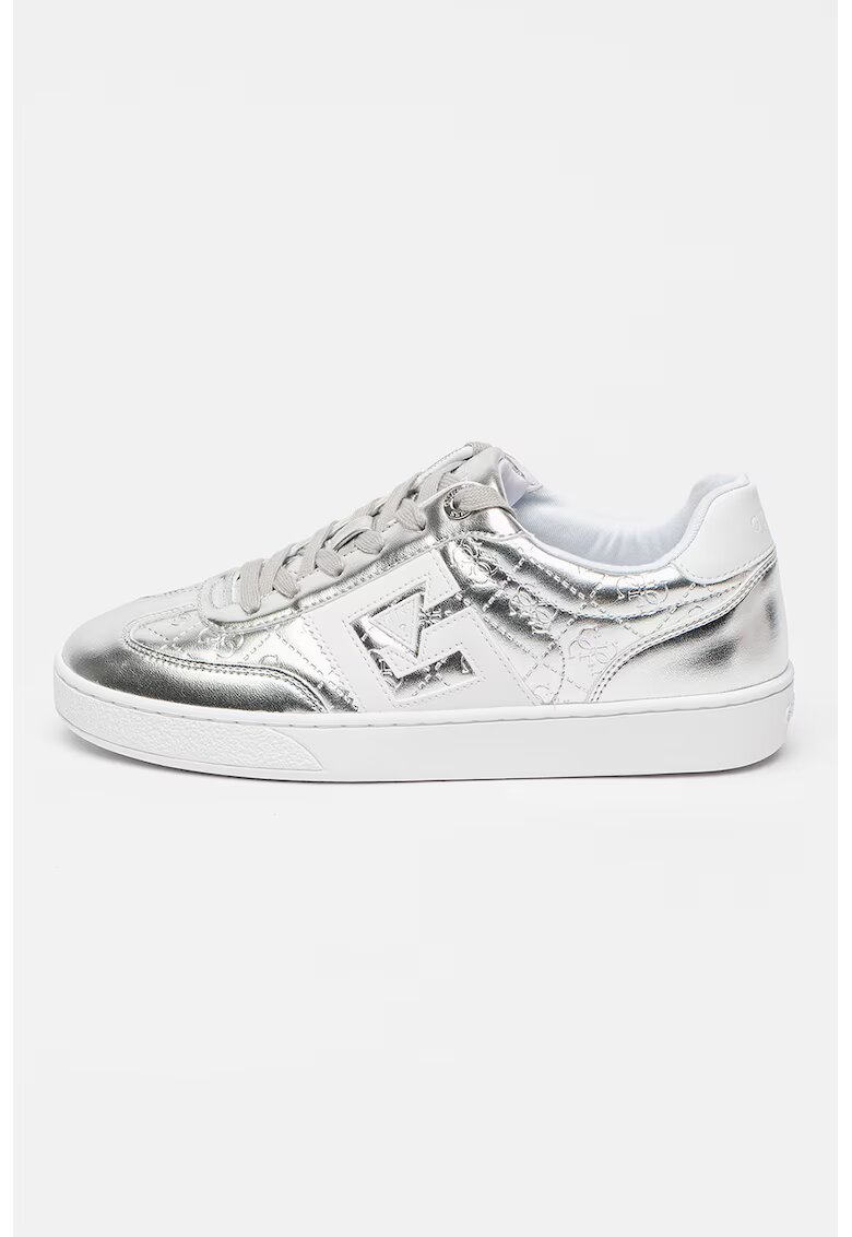 GUESS Pantofi sport de piele ecologica cu logo - Alb/Argintiu