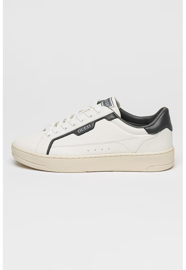 GUESS Pantofi sport de piele ecologica cu logo - Alb optic/Gri antracit