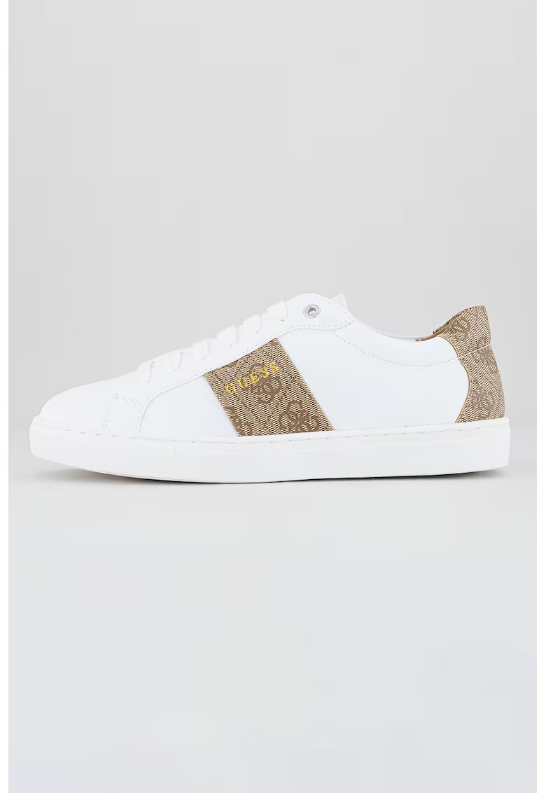 GUESS Pantofi sport de piele ecologica cu model monograma - Alb/Maro taupe