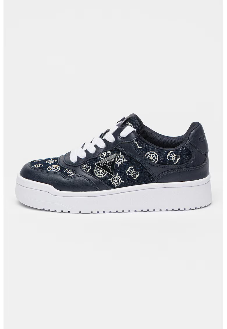 GUESS Pantofi sport de piele ecologica si material textil - Alb/Bleumarin