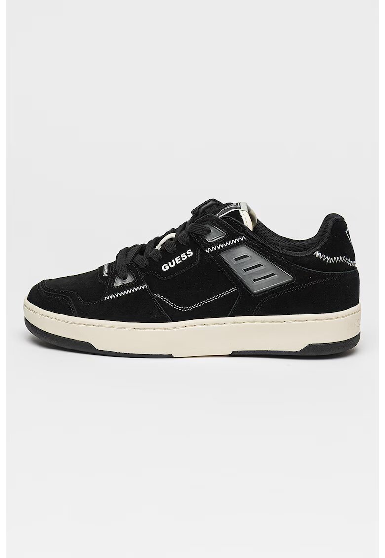 GUESS Pantofi sport de piele intoarsa cu logo Vincent - Negru stins/Alb murdar