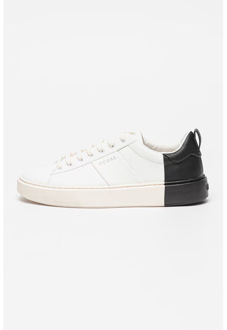 GUESS Pantofi sport de piele si piele ecologica cu detaliu contrastant - Alb/Negru