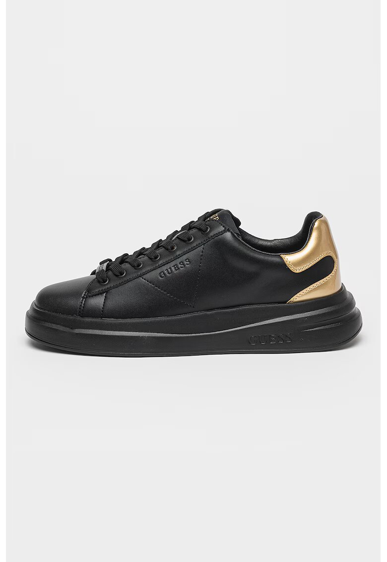 GUESS Pantofi sport de piele si piele ecologica cu platforma Elbina - Auriu/Negru