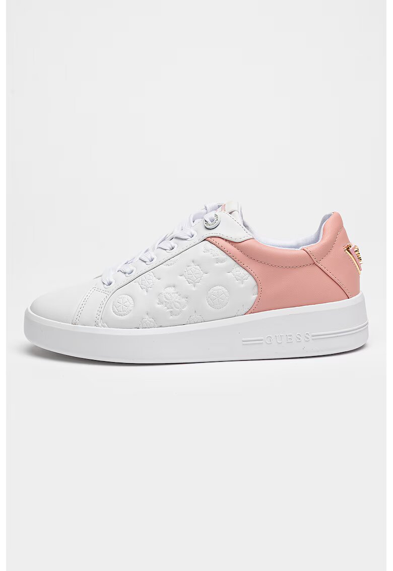 GUESS Pantofi sport din piele ecologica cu logo stantat - Alb/Roz prafuit