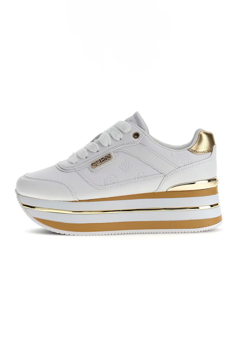 GUESS Pantofi sport din piele ecologica cu model monograma si platforma - Alb/Auriu