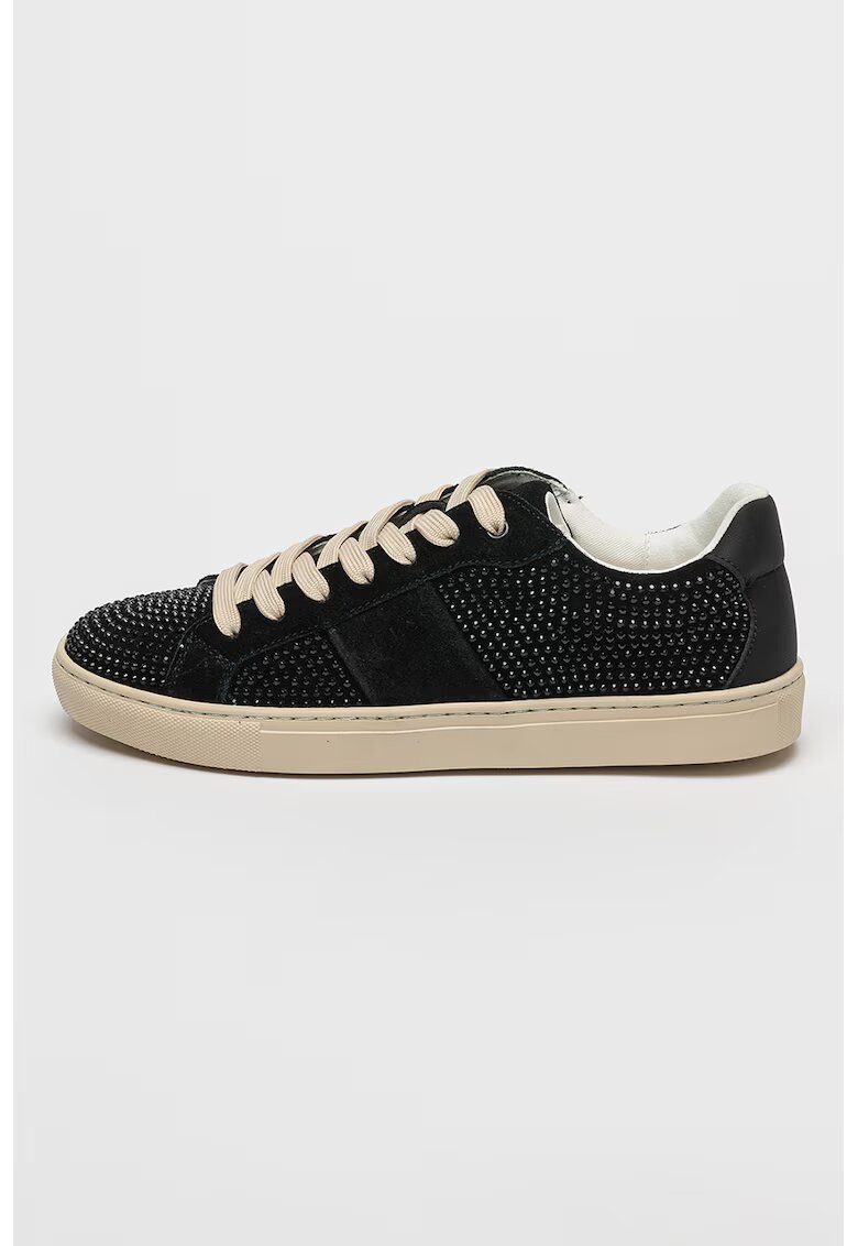 GUESS Pantofi sport din piele intoarsa decorati cu strasuri - Negru