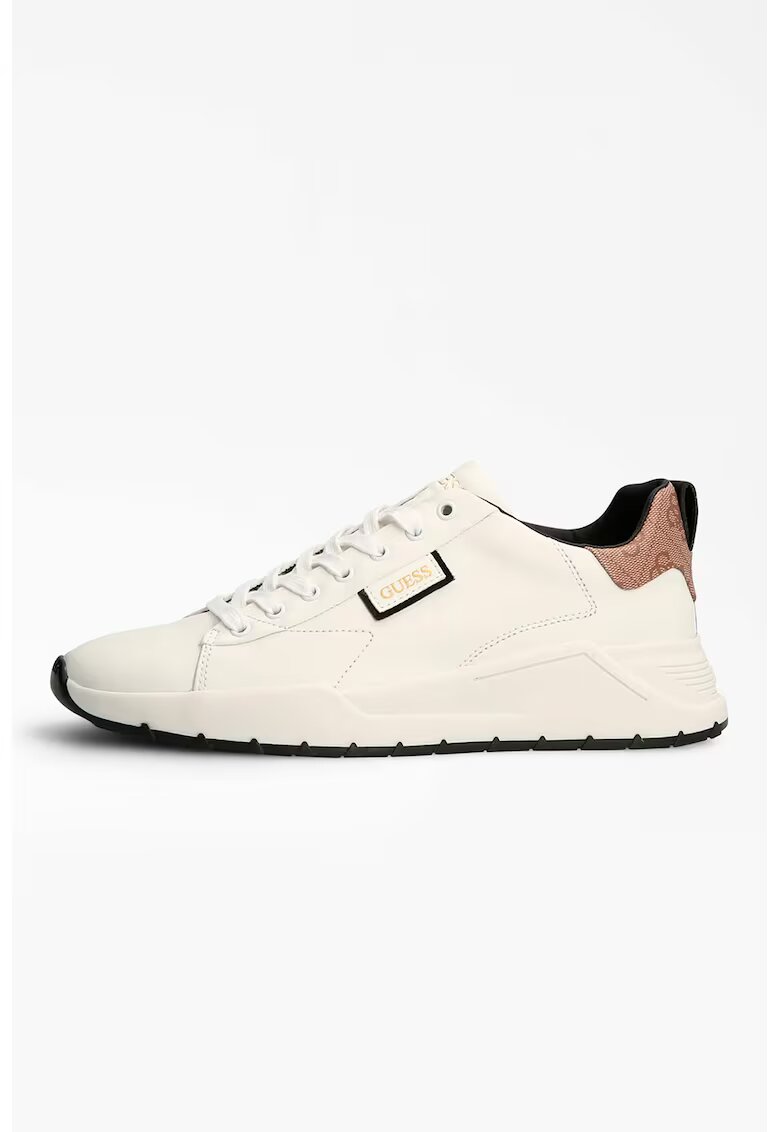 GUESS Pantofi sport din piele si piele ecologica cu logo - Alb murdar