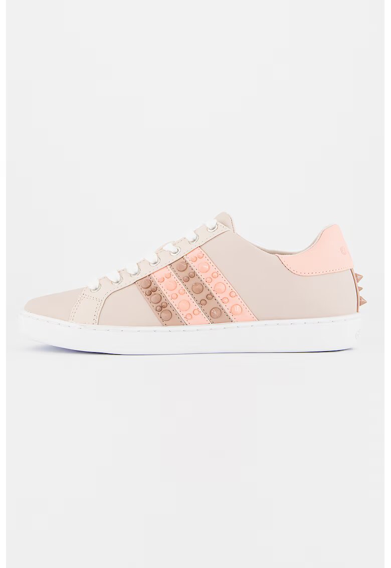 GUESS Pantofi sport din piele si piele ecologica cu tinte Jacobb - Maro nisip