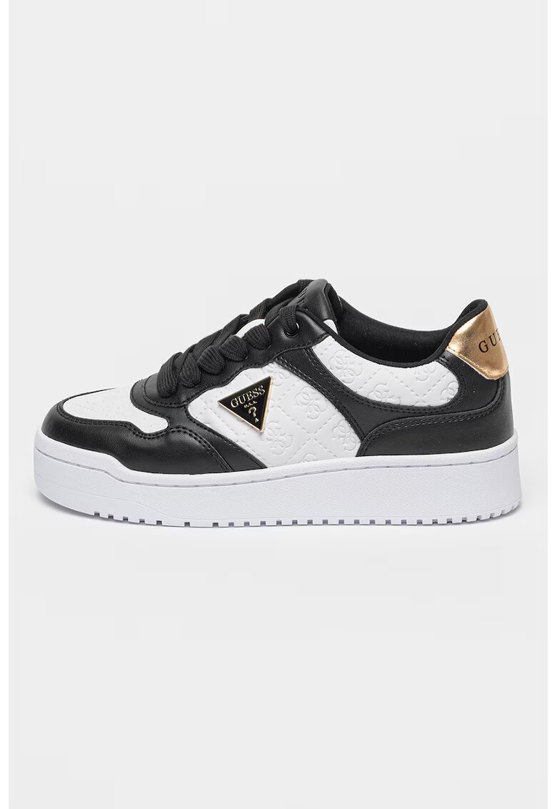 GUESS Pantofi sport flatform de piele ecologica cu logo - Negru/Alb optic