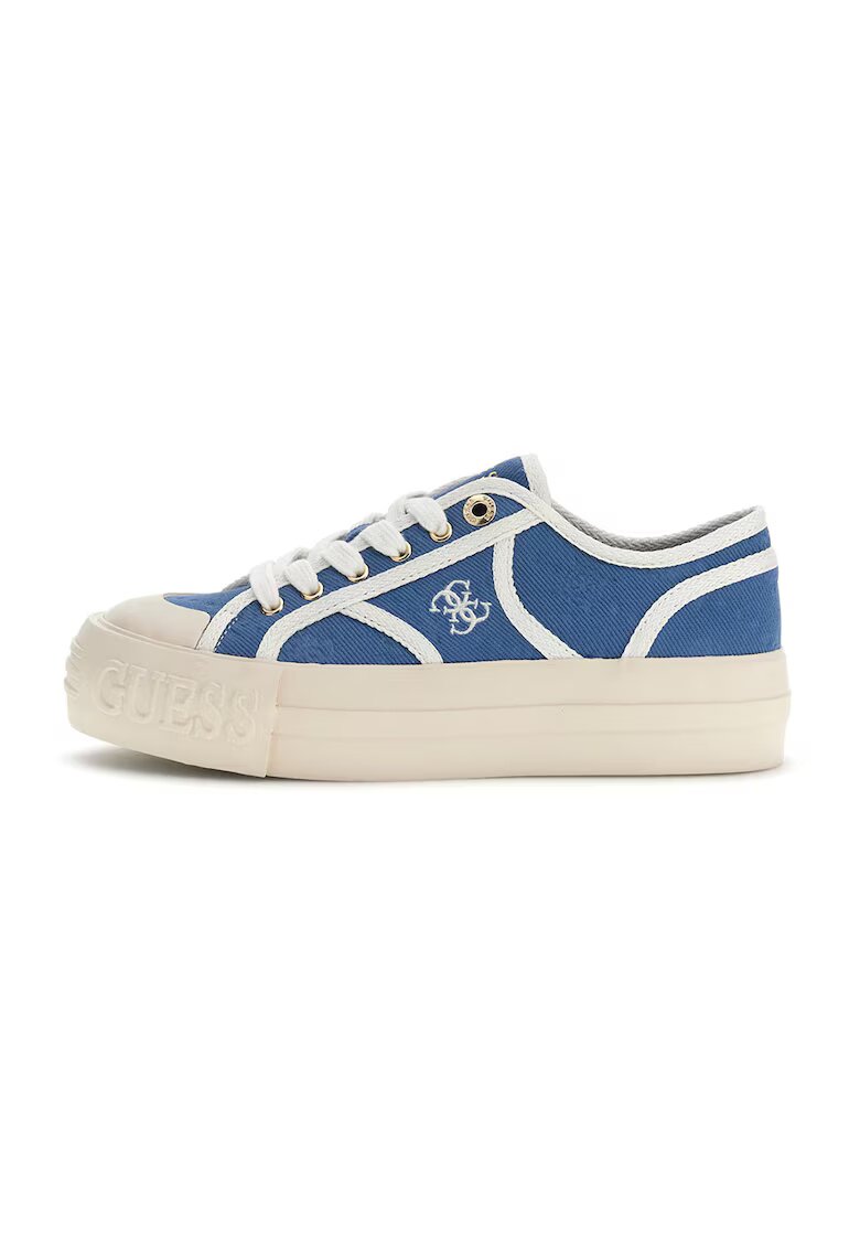 GUESS Pantofi sport low-cut din panza cu logo - Alb murdar/Albastru deschis