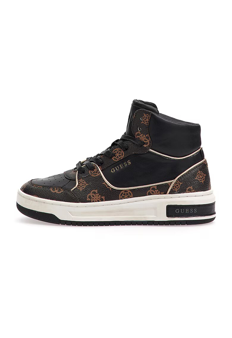 GUESS Pantofi sport mid-high de piele ecologica cu segmente logo - Maro inchis/Negru