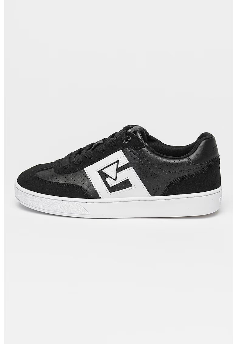GUESS Pantofi sport perforati cu insertii de piele intoarsa - Negru/Alb optic