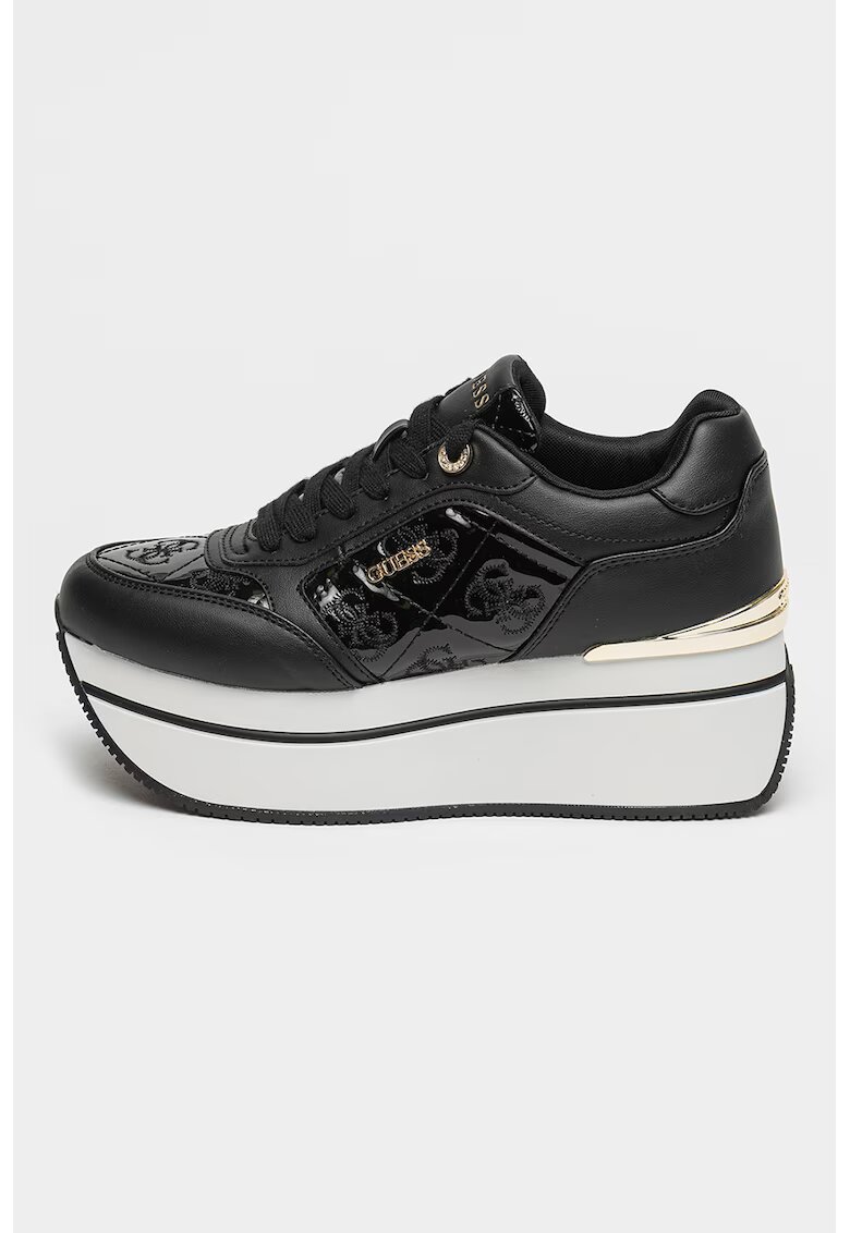 GUESS Pantofi sport wedge de piele ecologica - Alb/Negru