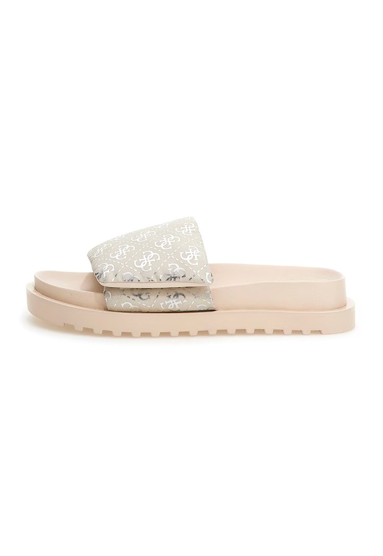 GUESS Papuci cu detalii cu monograma si velcro - Alb/Maro camel