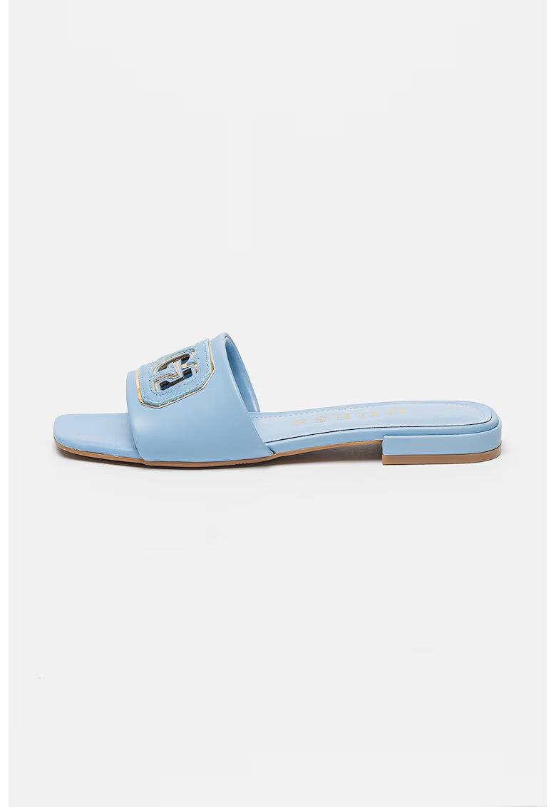 GUESS Papuci cu logo - Albastru pastel/Argintiu