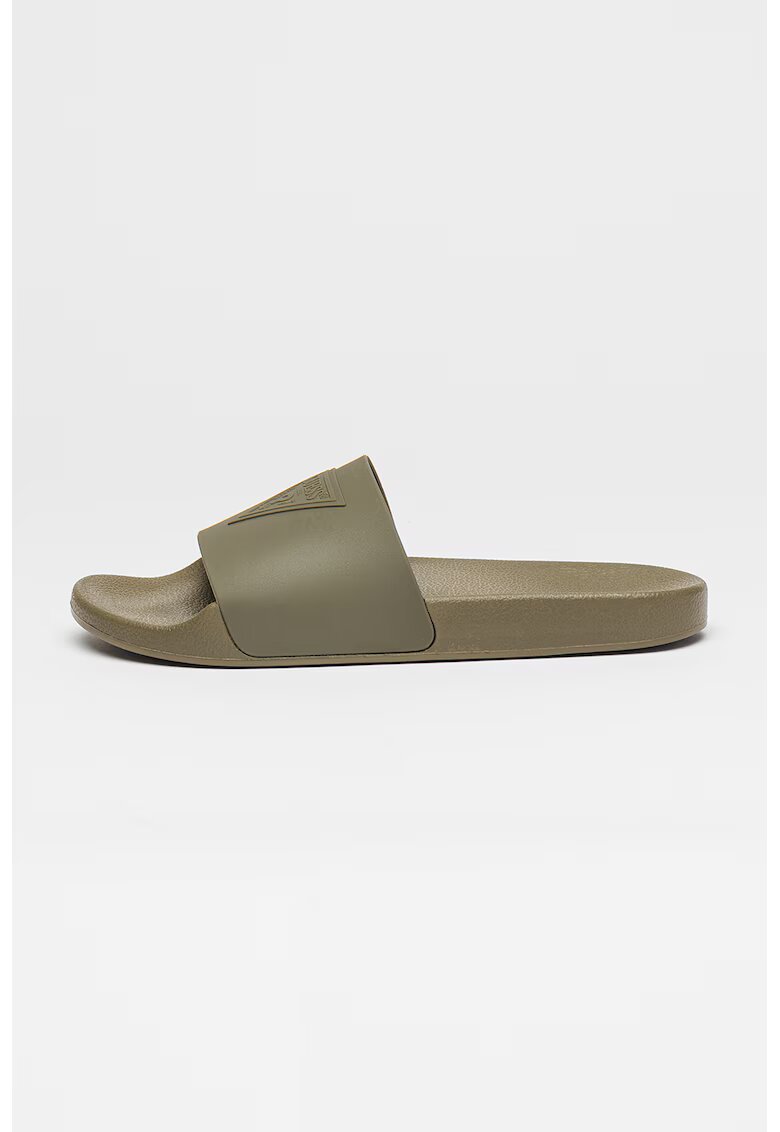 GUESS Papuci cu logo in relief - Verde inchis