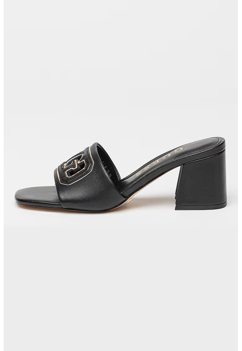 GUESS Papuci cu toc masiv - de piele - Auriu/Negru