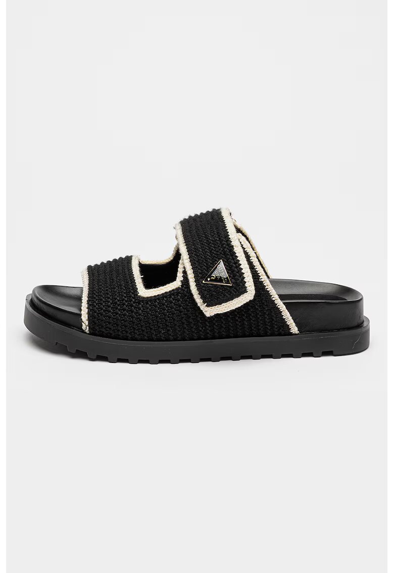 GUESS Papuci din tricot - Alb fildes/Negru