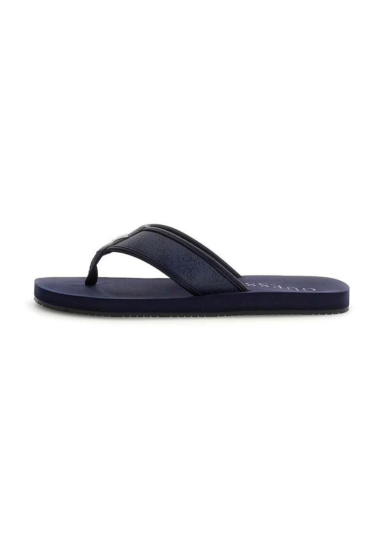 GUESS Papuci flip-flop cu model logo - Albastru inchis