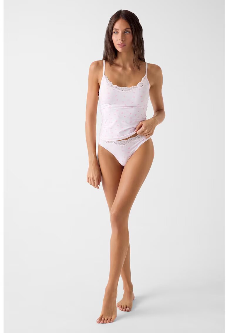 GUESS Pijama cu model Lison - Alb/Roz pal