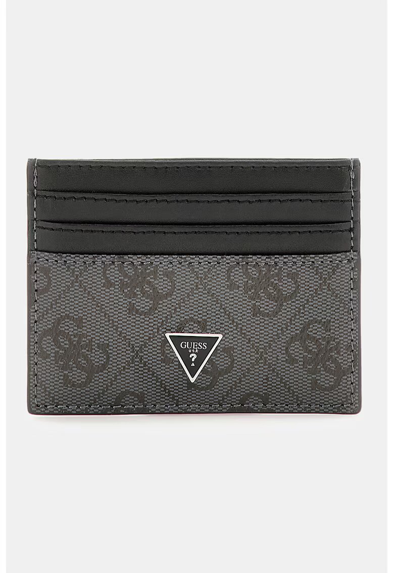 GUESS Portcart din piele cu model monograma - Negru/Gri inchis