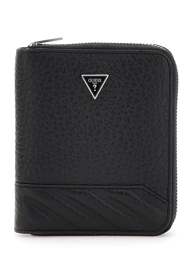 GUESS Portofel din piele cu fermoar - Negru