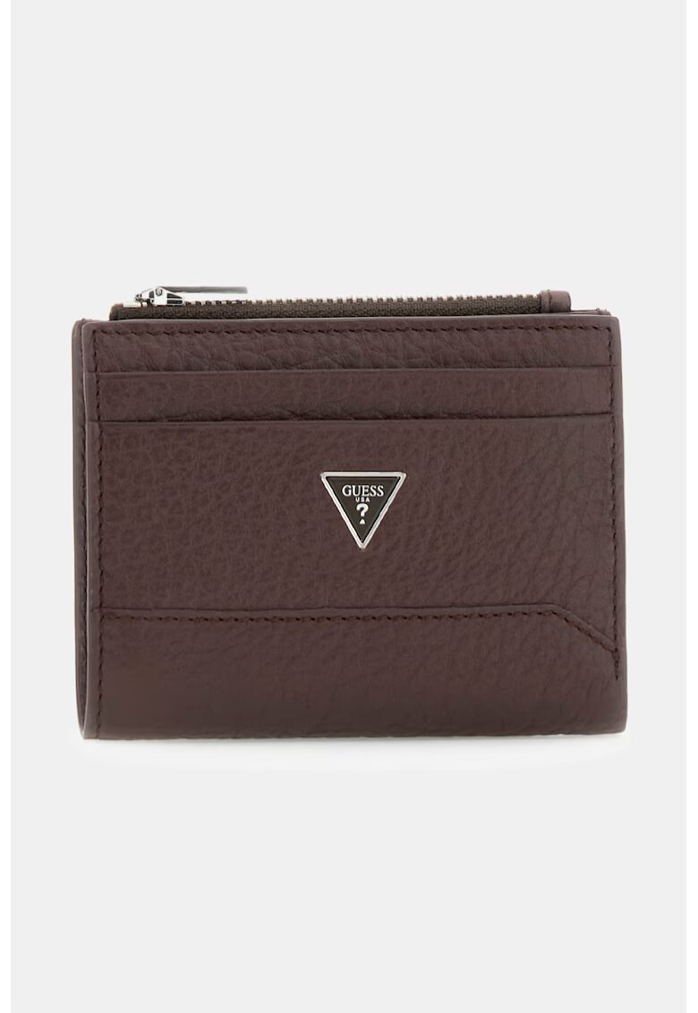 GUESS Portofel din piele cu logo metalic - Maro