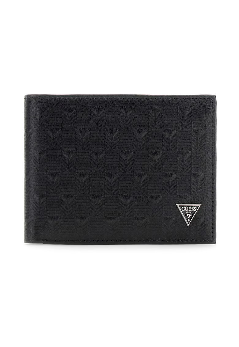 GUESS Portofel din piele cu logo metalic - Negru