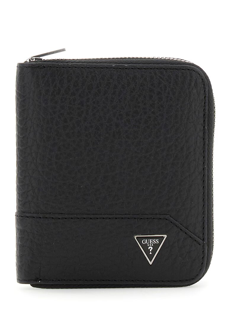 GUESS Portofel din piele cu logo metalic - Negru