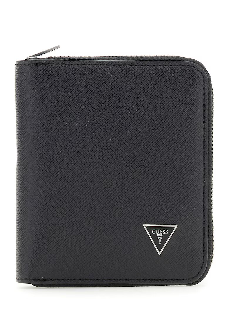 GUESS Portofel din piele cu logo metalic si fermoar - Negru