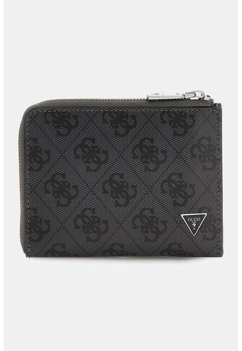 GUESS Portofel din piele cu model monograma - Gri carbune