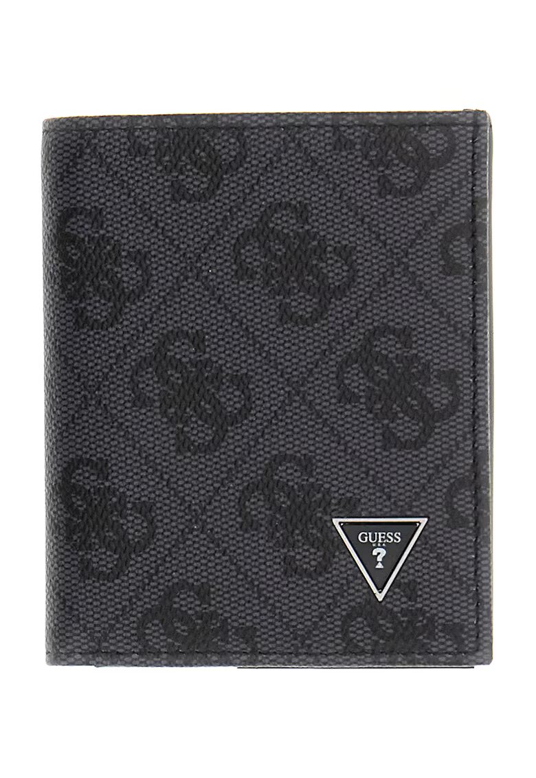 GUESS Portofel din piele cu model monograma Milano - Gri inchis