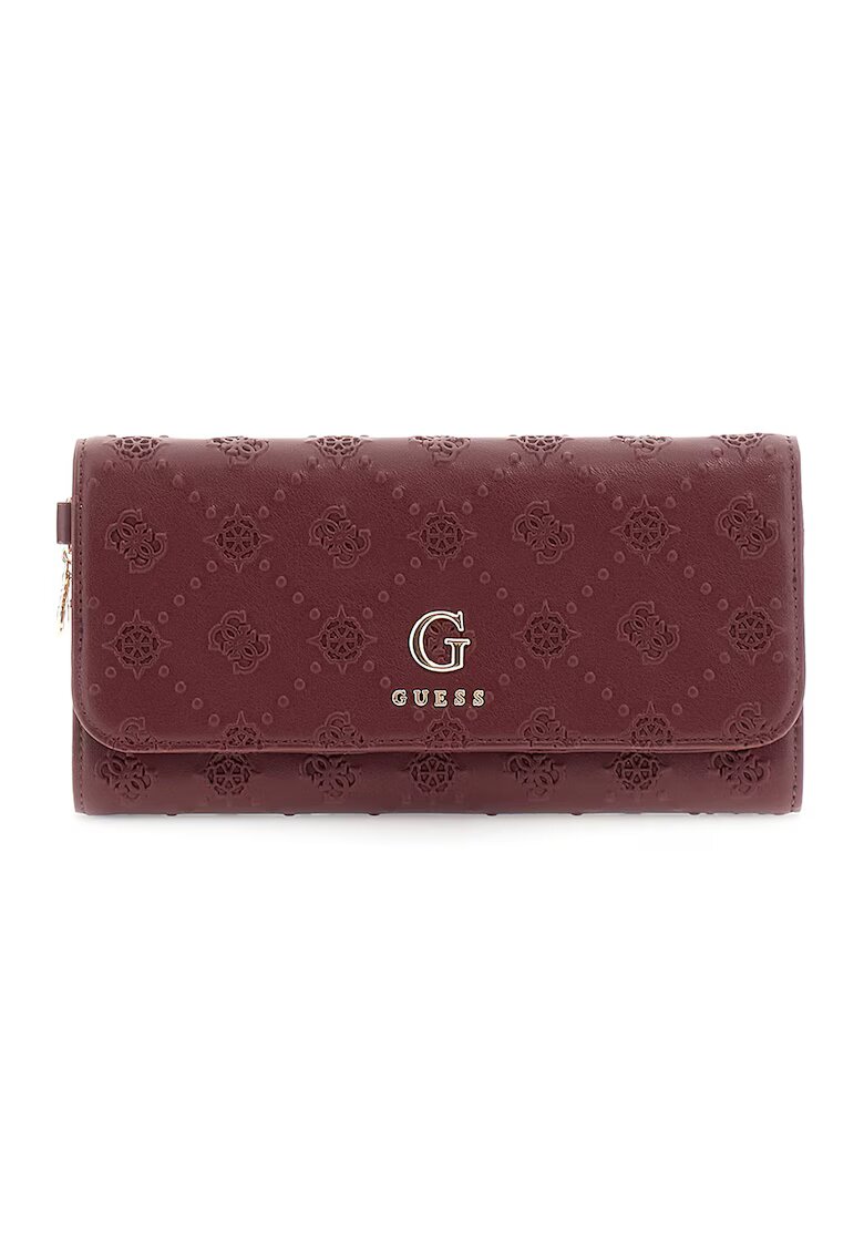 GUESS Portofel din piele ecologica cu model monograma si clapa - Visiniu