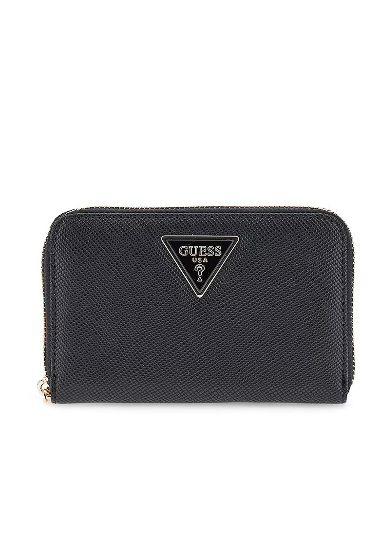 GUESS Portofel din piele ecologica saffiano cu logo metalic - Negru