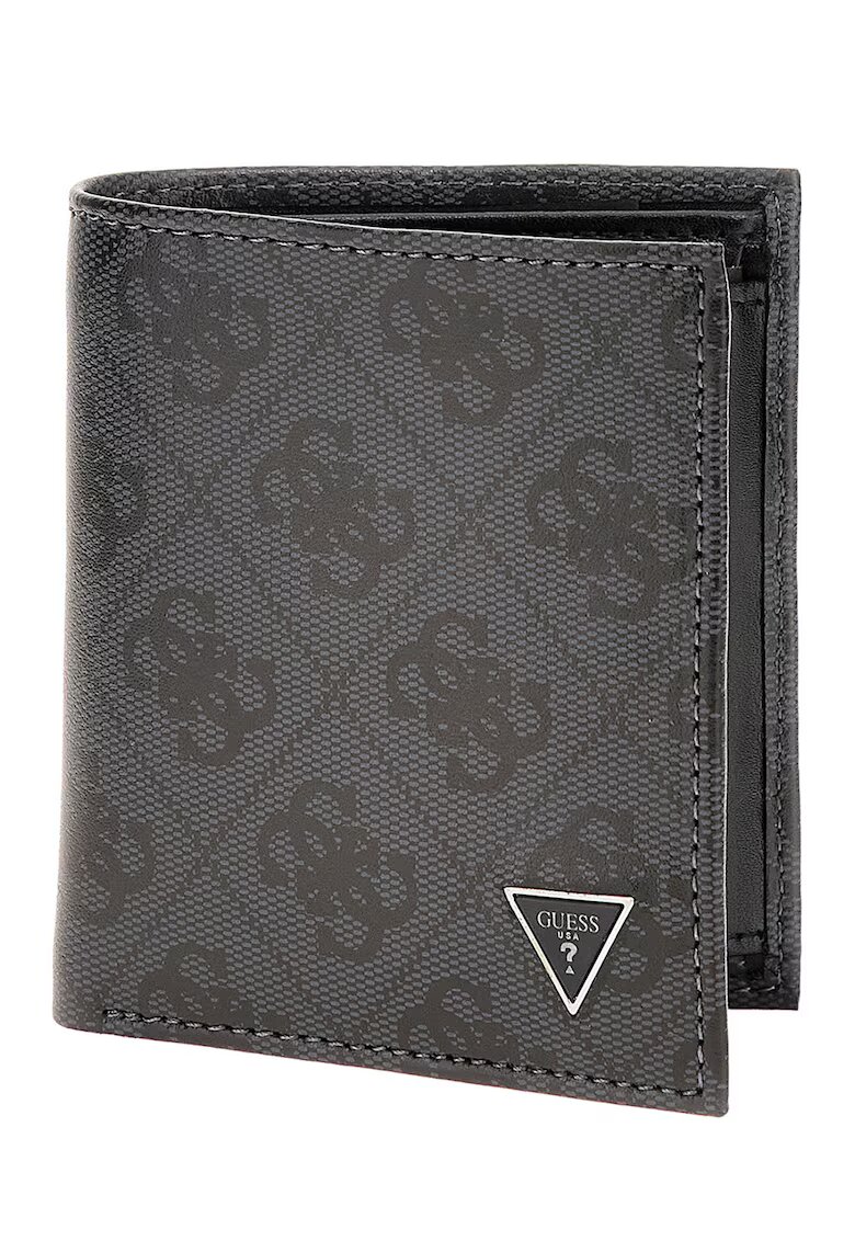GUESS Portofel pliabil de piele cu model monograma - Negru stins/Gri inchis