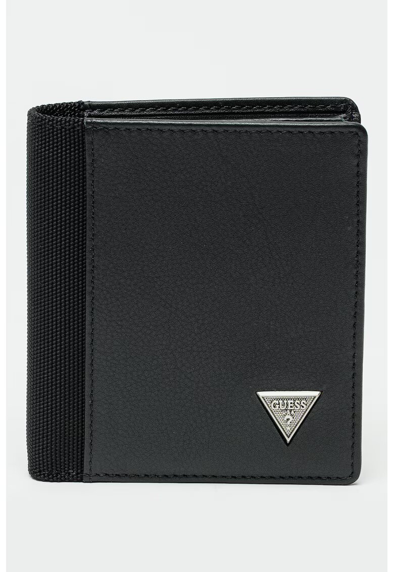 GUESS Portofel pliabil din piele cu garnitura din material textil - Negru