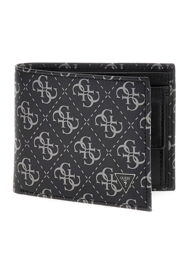 GUESS Portofel pliabil din piele cu imprimeu logo Milano - Negru/Gri