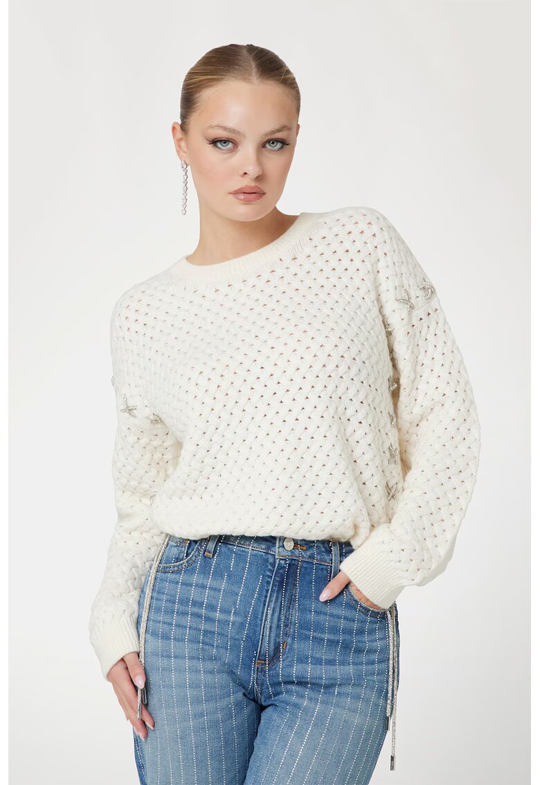 GUESS Pulover cu decolteu la baza gatului si maneci cazute - Alb
