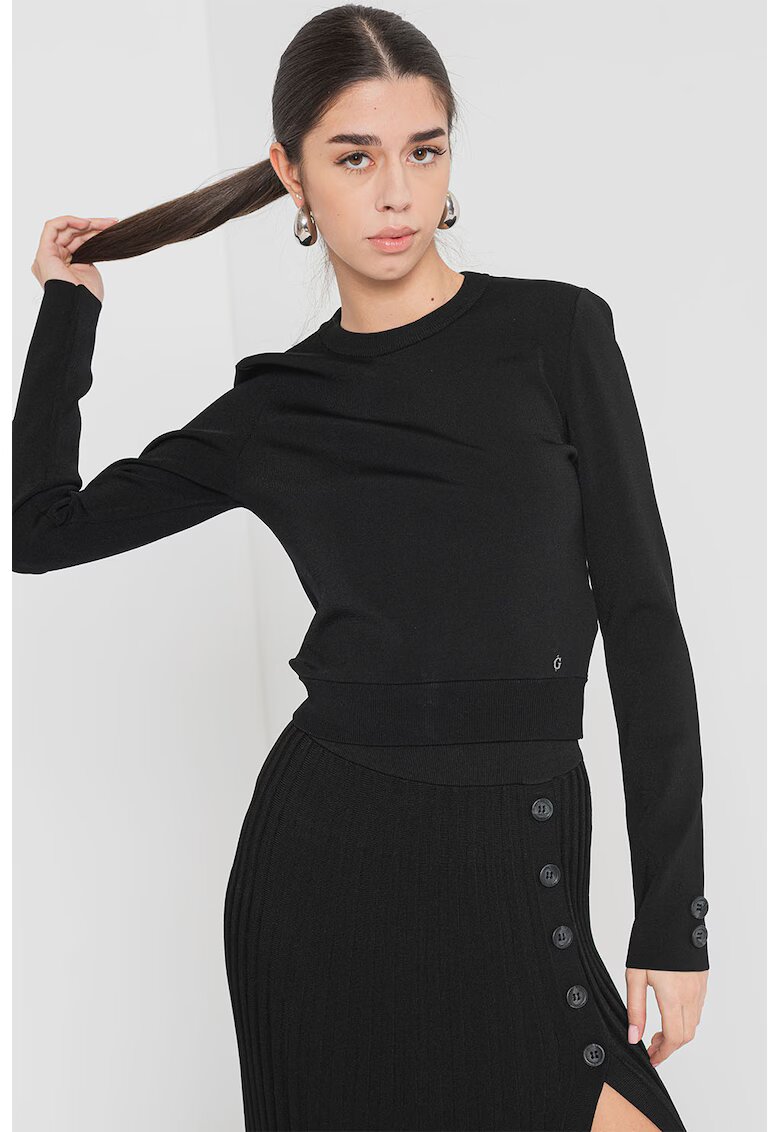 GUESS Pulover cu decolteu la baza gatului - tricotat fin - Negru