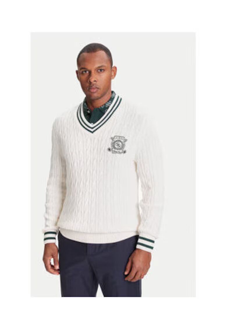 GUESS Pulover din amestec de bumbac cu model matlasat si decolteu la baza gatului