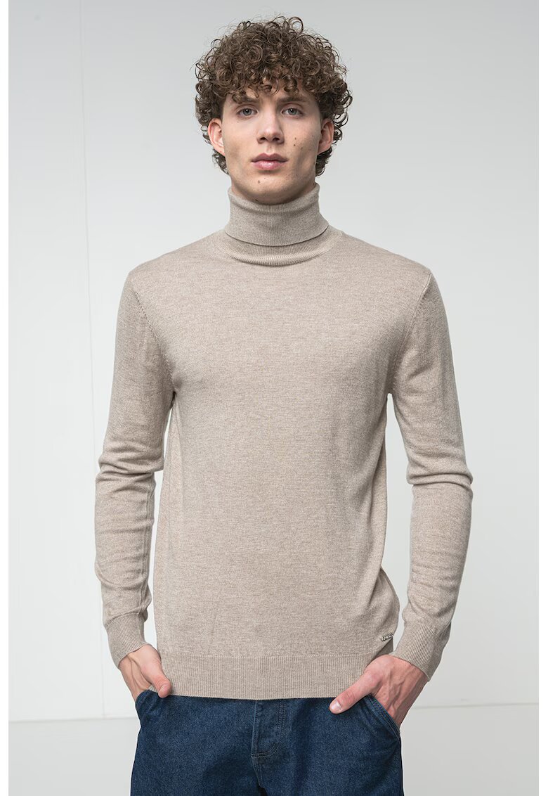 GUESS Pulover din amestec de lana cu guler inalt - Maro melange
