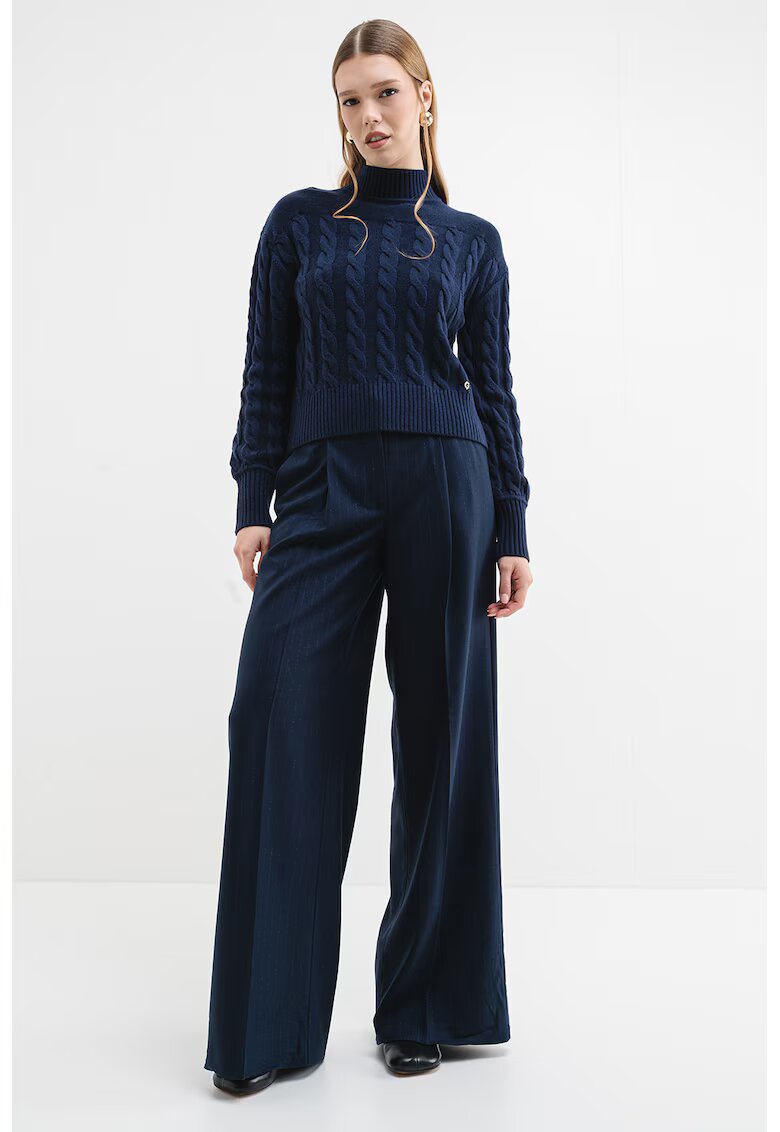 GUESS Pulover din amestec de lana cu model torsade si terminatie cu striatii - Albastru inchis