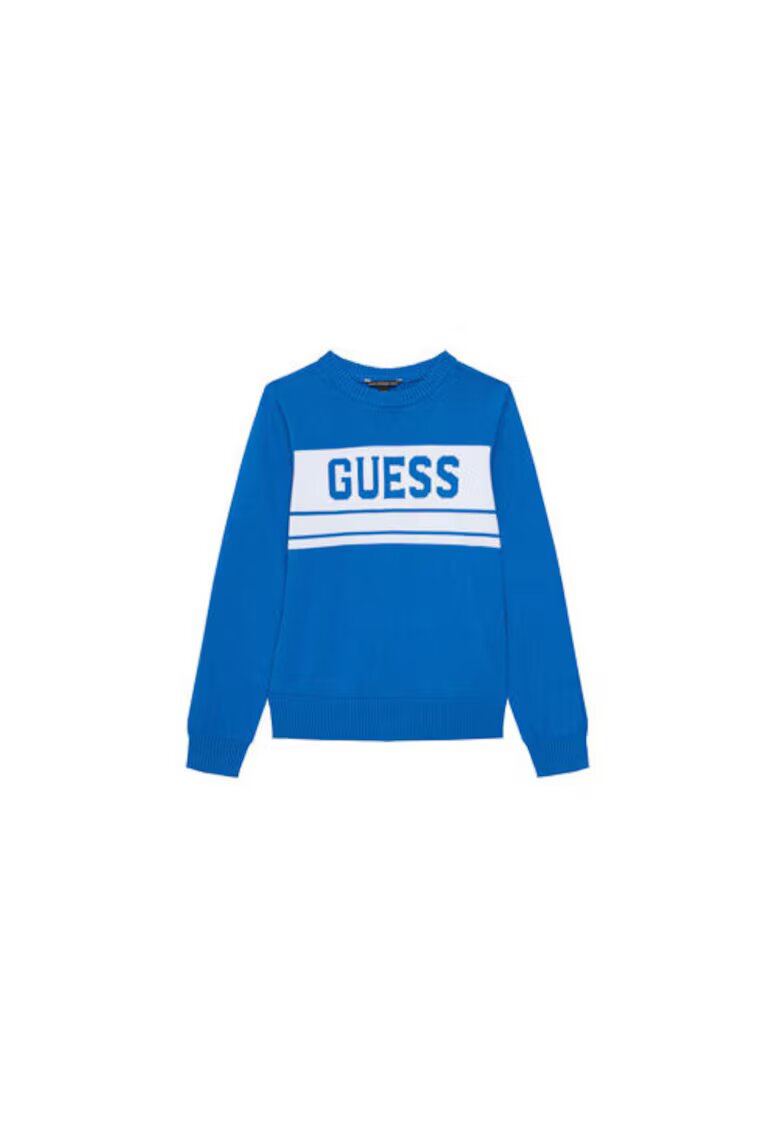 GUESS Pulover din bumbac cu model colorblock si logo