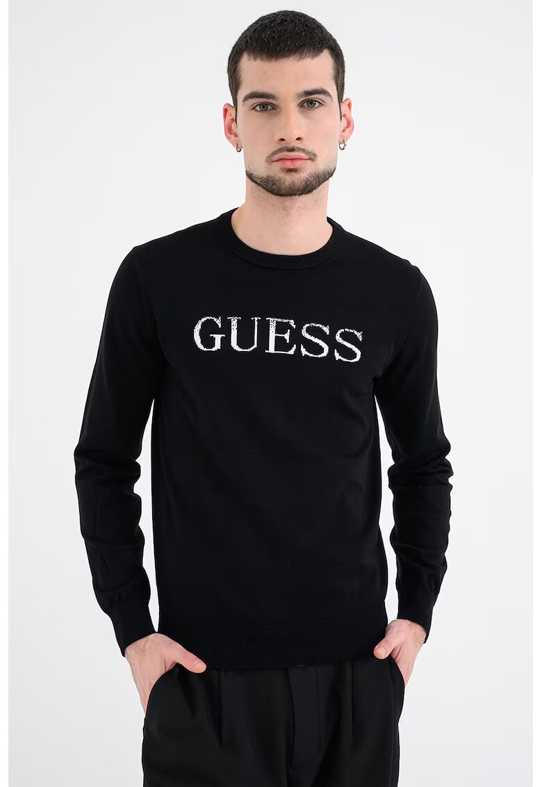 GUESS Pulover slim fit cu logo - Negru