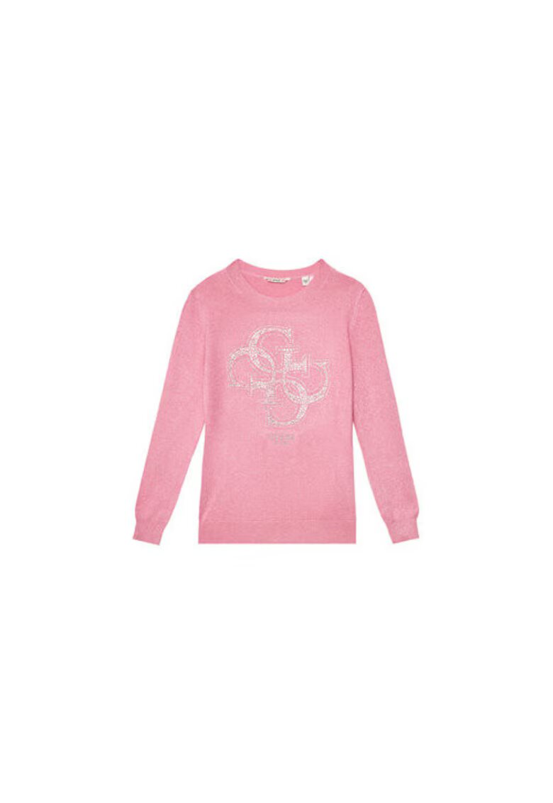GUESS Pulover tricotat cu decolteu la baza gatului si logo din strasuri