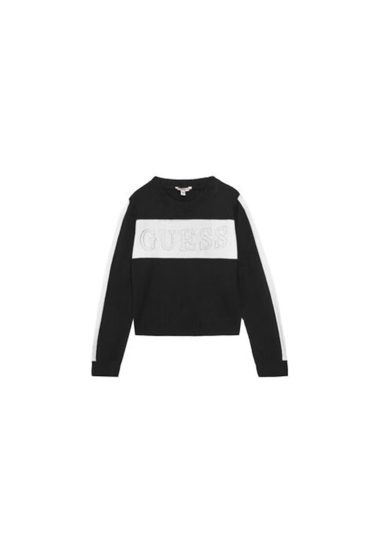 GUESS Pulover tricotat din amestec de bumbac cu decolteu rotund si logo in strasuri