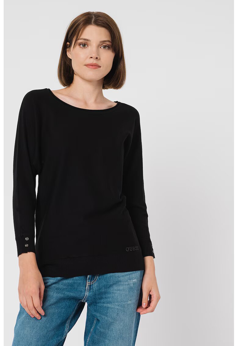 GUESS Pulover tricotat fin cu decolteu rotund - Negru